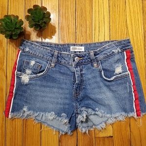 Zara | Distressed denim shorts with side stripes